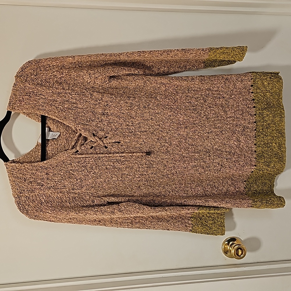 Soft Surroundings Tan and Green Long Sweater Size Medium